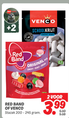 red band venco drop snoep 2 200 deka schoolkrijt zacht zoet original mix redband natuurlijke kunstmatige stazak plant 3.99 