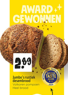 brood award rustiek desembrood volkoren pompoen national superior institute taste 