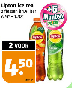 lipton ice tea 2 flessen liter 5 munten supermarkten green 