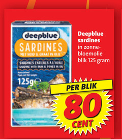  deepblue sardientjes 80 sardines out zonne zonnebloemolie blik cent 