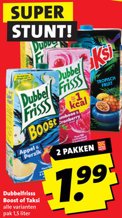  taksi dubbelfrisss fruitdrank 1 2 10 super dubbel frisss boost appel perzik pak 5 liter cranberry pakken tropisch fruit 