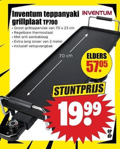  inventum grillplaat 2 23 teppanyaki grilloppervlak cm regelbare thermostaat anti aanbaklaag lang snoer meter vetopvangbak elders 