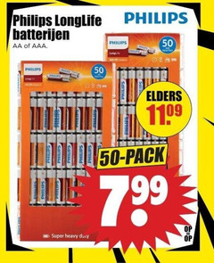  philips batterijen 50 longlife aa aaa super duty elders pack 
