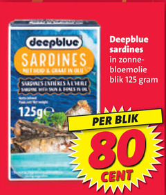  deepblue sardientjes 80 sardines out zonne zonnebloemolie blik cent 