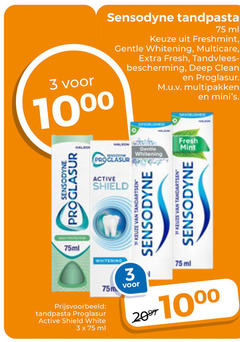 sensodyne tandpasta 3 10 ml freshmint gentle whitening fresh tandvlees bescherming deep clean proglasur multipakken 75ml mint active shield white 1.75m tandartsen 