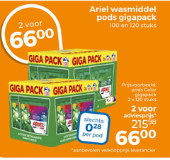  ariel wasmiddel 2 100 120 gigapack stuks giga pack action impeccable pod color 