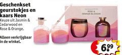  geschenkset geurstokjes kaars neon jasmin cedarwood rose orange blossom 