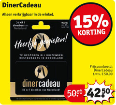  cadeaukaart 1 15 150 dinerbon nederland besteden restaurants nr.1 t.w.v. 