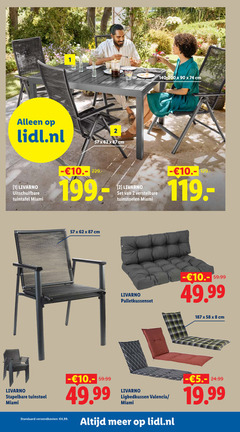  1 2 8 90 lidl.nl cm 140-200 livarno uitschuifbare tuintafel miami verstelbare tuinstoelen stapelbare tuinstoel verzendkosten 4 99 ligbedkussen valencia 5. 