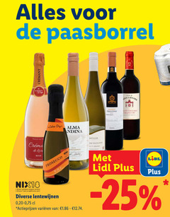  rose rode wijn witte 18 25 33 paasborrel cremant trentino trocken emilion grand dry alma prosecco chardonnay veltliner nix18 jaar alcohol legitimatie lentewijnen varieeren 