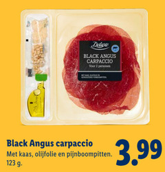  carpaccio 2 black angus personen olijfolie geroosterde kaas pijnboompitten 3.99 
