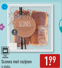  4 30 scones rijk gevuld rozijnen clotted cream jam voorgebakken stroop zout aroma melkeiwit curcuma verpakt beschermende dust sporen bevatten wa stuks thuis afbakken voedingswaarde energie verzadigde vetzuren koolhydraten suikers referentie inname verwarm oven bak brood minuten rooster houdbaar 