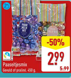  paaseitjes 7 450 fairtrade cocoa score puur melk wit pralinee gevuld smaken 5.99 