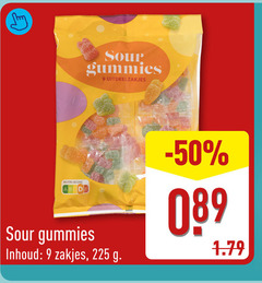 snoep 9 225 mm sour gummies uitdeelzakjes nutri score inhoud zakjes 