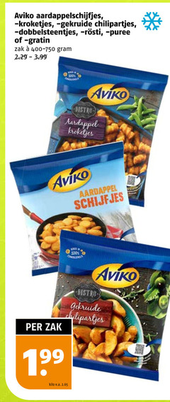  100 aviko aardappelschijfjes kroketjes dobbelsteentjes aardappelpuree zak bistro aardappel schijfjes kilo v.a. gekruide 