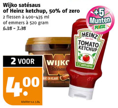  wijko heinz satesaus tomatenketchup 2 50 100 ketchup zero flessen ml emmers 5 munten supermarkten tomato klaar kilo liter v.a. 