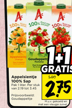  appelsientje fruitdrank 1 5 100 orange jus pomme sap pak liter stuk goudappeltje puur pur gekoeld vleugje zuivel 
