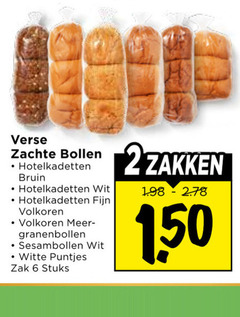  bolletjes 6 verse zachte bollen hotelkadetten bruin wit fijn volkoren sesambollen witte puntjes zak stuks 1 50 