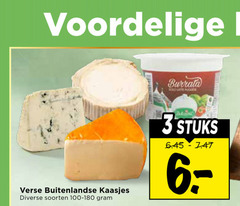3 voordelige burrata sold lane poucourse verse buitenlandse kaasjes diverse soorten 100-180 gram stuks 6.45 -7.47 6.- 
