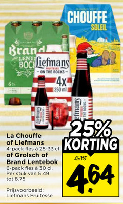  grolsch la chouffe liefmans speciaalbieren 4 6 25 30 250 brand fruitesse 4x ml soleil pack fles 25-33 lentebok stuk 