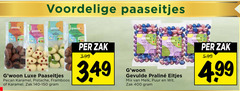  paaseitjes 10 400 gwoon woon luxe pecan karamel pistache framboos zak 3.99 gevulde pralinee eitjes mix melk puur wit 5.99 