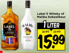  malibu whisky likeur 5 label blended scotch liqueur kokoslikeur 1liter 15 99 
