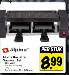  alpina raclette set 400 gourmet watt anti aanbaklaag rvs cm stuk 