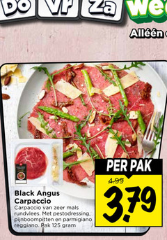  carpaccio black angus rundvlees pestodressing pijnboompitten parmigiano reggiano pak 3 