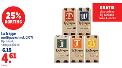 4 25 330   korting la trappe multipacks incl . 0.0 bijv blond   flesjes ml 6.15 4.61 5.58 dw trappist dubbel witte gratis glas cadeau bij aankoop twee - packs j tb tripel