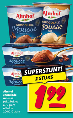  almhof chocolademousse 2 chocolade mousse original wit pak bakjes beker 200 210 stuks 