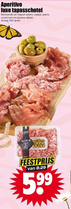  300 aperitivo luxe tapasschotel napoli salami coppa speck ham groene olijven schaal party amoretti feestprijs 5 99 