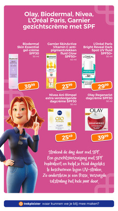  30 40 45 50 olay biodermal nivea paris garnier skin essential gel spf30 ml skinactive vitamin pigmentvlekken fluid glow every day spf50 bright reveal dark spot uv egale daily anti fluide rimpel verstevigende beschermt regenerist new formula q10 power 10x creatine dagcreme active firming firm voelt zacht dag gezichtsverzorging hydrateert huid dagelijks beschermen stralen ondersteun frisse uitstraling jaar trekpleister 