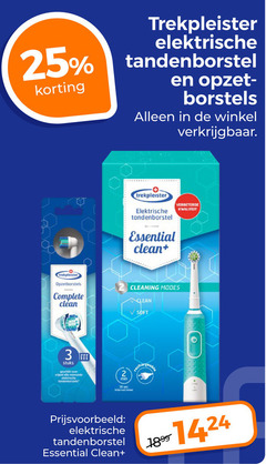  trekpleister huismerk electrische tandenborstel opzetborstel 2 3 25 30 elektrische opzet borstels essential clean opzetborstels cleaning modes soft stuks min sec interval 