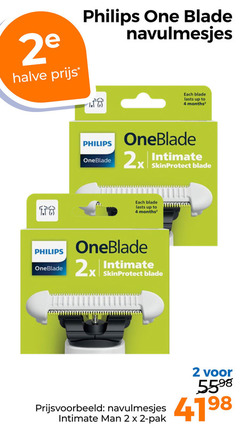  philips scheermesjes 2 4 2e one blade navulmesjes halve each up to oneblade 2x intimate skinprotect man pak 