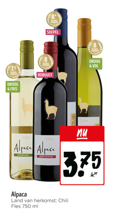  witte wijn rode rose 8 750 hamersma soepel 7 5 robuust droog fris chile alpaca sauvignon blanc cabernet land chili fles ml 