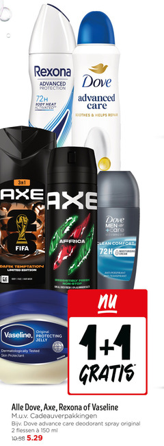  rexona axe dove deodorant 1 2 150 advanced protection 72h body heat care soothes helps repair fifa africa men clean comfort moisturising cream dark temptation limited edition face hair wash fresh stop all aluminium salts purifiant original vaseline protecting jelly dermatologisch tested skin protectant 3x quara anti anti-perspirant transpirant cadeauverpakkingen advance spray flessen ml 
