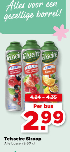  teisseire limonadesiroop 60 borrel depuis zero parfum flavour grenadine fraise framboise strawberry raspberry tropical sans sucres sugar bus siroop bussen 