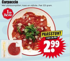  carpaccio pijnboompitten kaas olijfolie pak paasstunt 