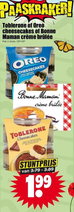  2 toblerone oreo cheesecakes bonne maman pak stuks vanilla with unique biscuit topped milk chocolate 