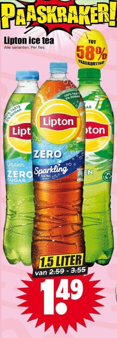  lipton ice tea 100 fles tas sugar ton green zero sparkling liter 
