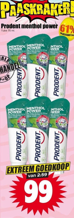  prodent tandpasta 99 paaskraker menthol power tube ml munt eucalyptus adem 4in1 frisse paaskorting extreem 