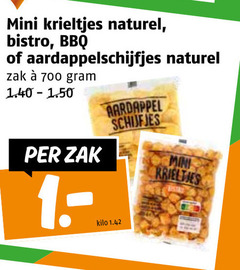  krieltjes 700 mini naturel bistro bbq aardappelschijfjes zak aardappel schijfjes kilo 