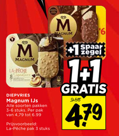  magnum ijslollies 1 3 6 la peche signature diepvries ijs soorten pakken 3-6 stuks pak 4 spaar zegel 