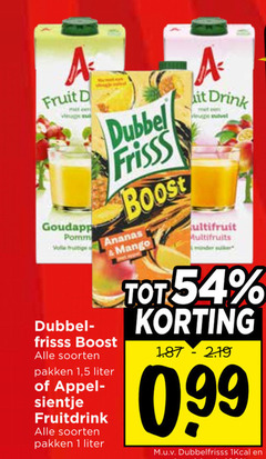  1 fruit eer goudappeltje volle fruitige dubbel frisss boost ananas mango soorten pakken 5 liter appel sientje fruitdrink it drink multifruits minder 99 dubbelfrisss 