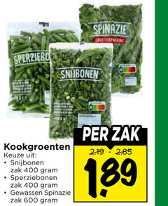  sperziebonen spinazie snijbonen 100 400 600 grootverpakking kookgroenten zak gewassen 