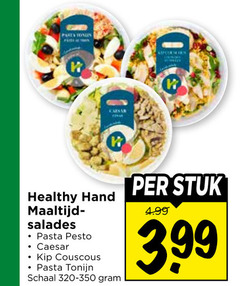  maaltijdsalade pasta caesar healthy hand maaltijd salades pesto kip couscous tonijn schaal stuk 3.99 
