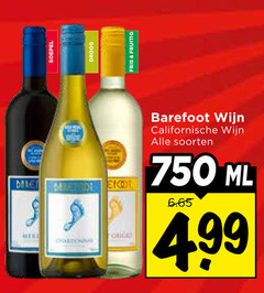  witte wijn rose rode 750 soepel droog fris fruitig barefoot californische soorten ml 