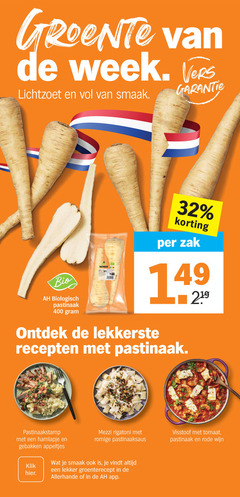  32 219 400 week vers lichtzoet bio biologisch pastinaak zak recepten hamlapje gebakken appeltjes klik rigatoni romige tomaat rode wijn 