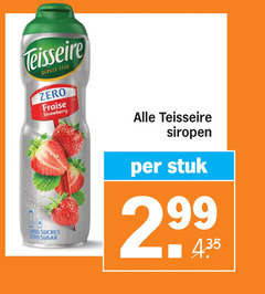  teisseire limonadesiroop depuis zero fraise strawberry sans sucres sugar siropen stuk 
