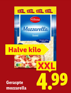  milbona mozzarella xxl grated melting pleasure halve kilo geraspte 